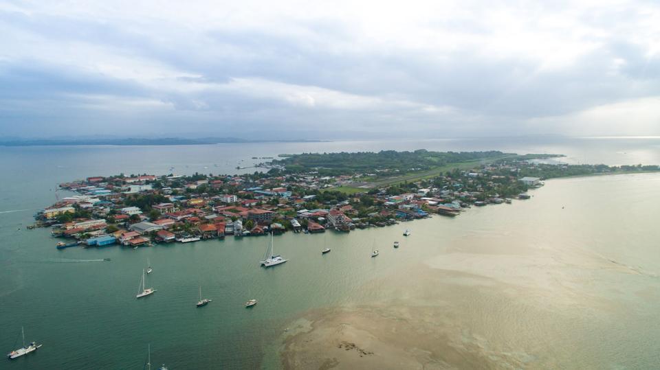Aerial view of Bocas del Toro's stilt houses