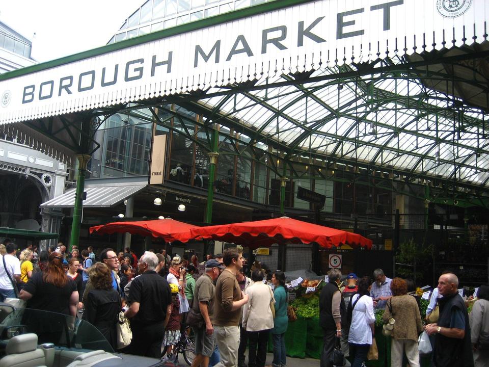 Stalls and shoppers inside Borough Market