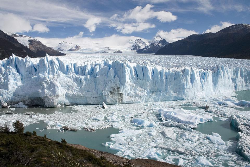 The Perito Moreno glacier face above a lake