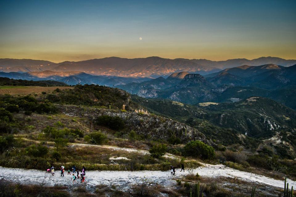 Sunset over the mountains from Hierve el Agua